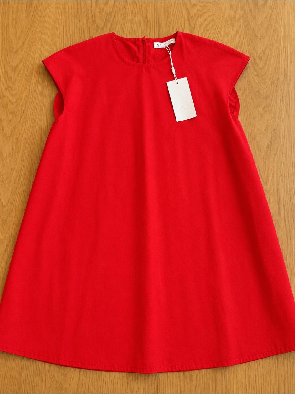 Zara Red Cap-Sleeve Midi A-Line Dress